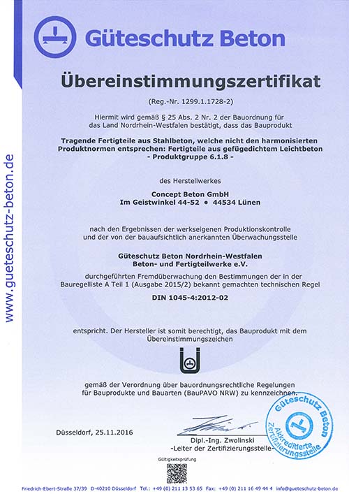 Übereinstimmungszertifikat Produktgruppe 6.1.8