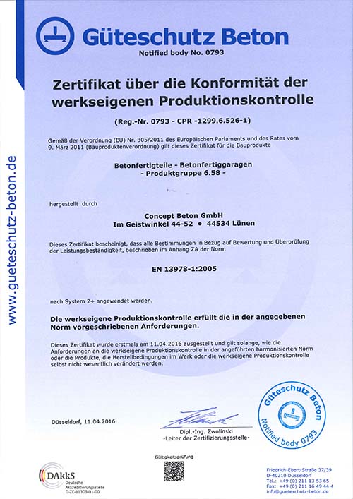 Konformitäts-Zertifikat Produktgruppe 6.58